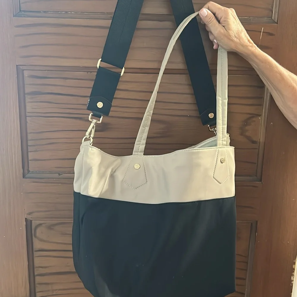 MZ Wallace Soho Tote. Two-Tone Black and Tan Bag - Picture 6 of 16